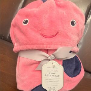 Pottery Barn Pink Ladybug Baby Bath Wrap with Hood